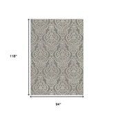8' x 10' Gray and Beige Damask Area Rug